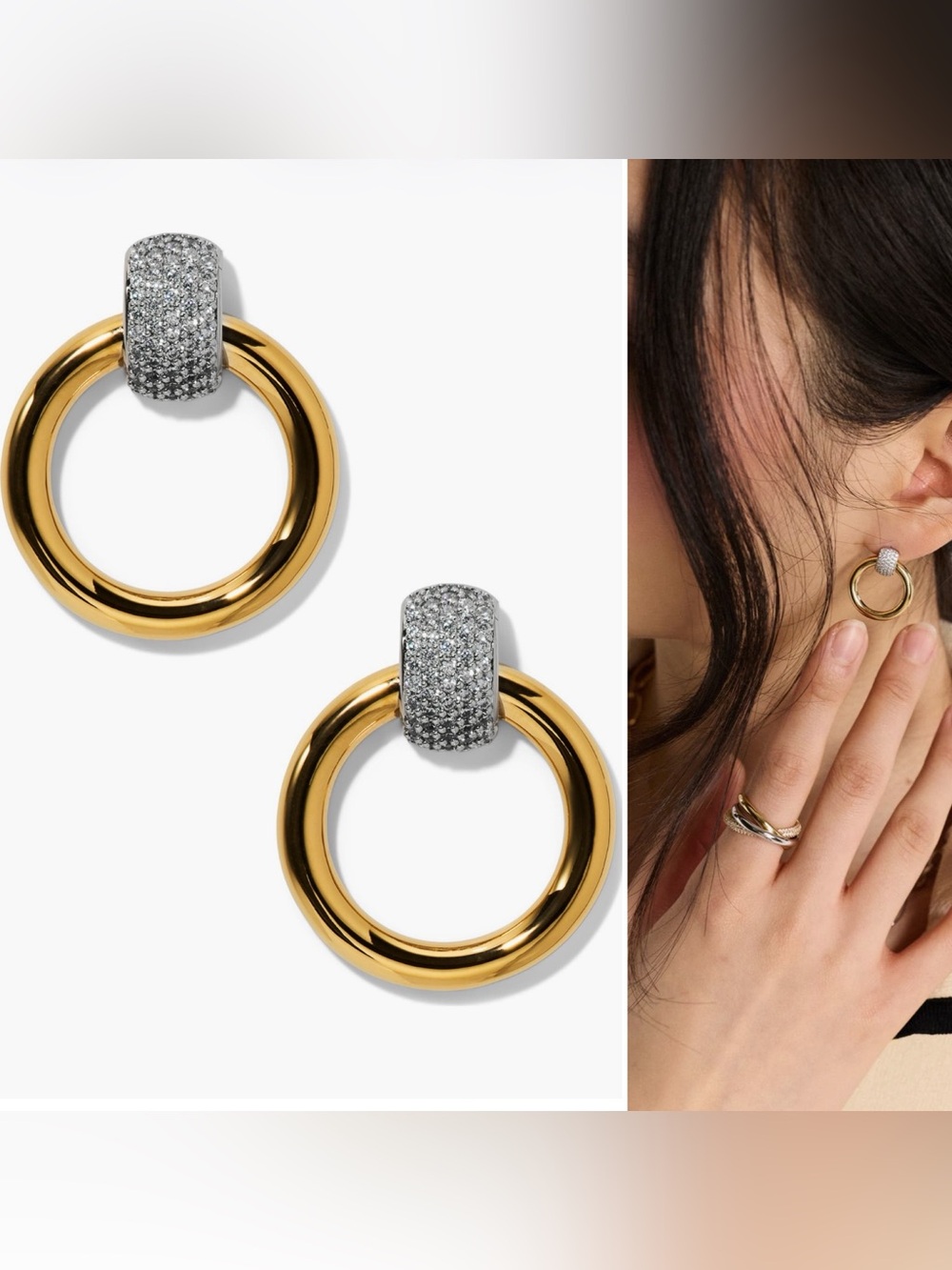 NEW Nadri Gemini Two-Tone Pavé Door Knocker Earrings in Gold